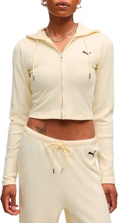 Puma Crop Rib Hoodie in Buttercream Heather at Nordstrom, Size X-Small