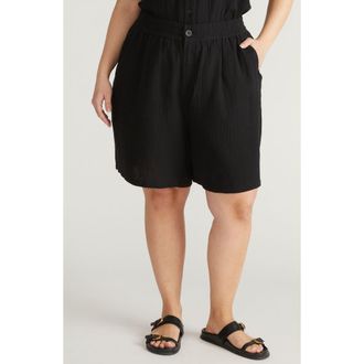 Universal Standard Cotton Gauze Beach Shorts in Black at Nordstrom, Size Xxx-Large