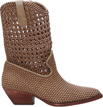 Ash Beige Kalfsleren Cowboy Laarzen - Dames - Cowboylaarzen - Beige - 40 EU - Leer - Schoenen