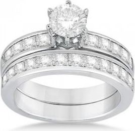 Allurez Princess Diamond Engagement Ring & Bridal Set 18k White Gold (1.10ct)