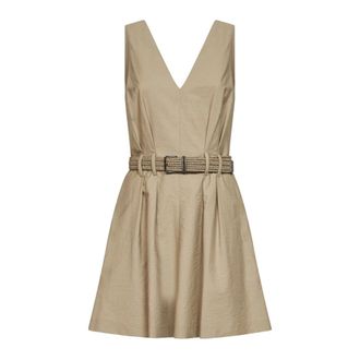 Brunello Cucinelli Brunello Cucinelli, Short Dresses, female, Beige, Size: M Twill Belted Dress