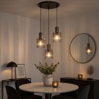 Globo Lighting Lampada a sospensione Lampada a sospensione Lampada da soggiorno Lampada a sospensione 3 fiamme in vetro fumé, grigio metallo, 3x prese E27, DxH