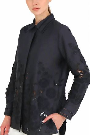 Rani Arabella Cotton Embroidery Shirt In Black