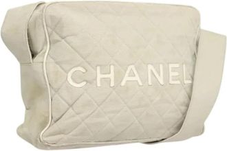 Chanel Pre-owned Vintage Canvas Schoudertas - Dames - Vintage Schoudertas - Beige - ONE Size - Leer - Vintage
