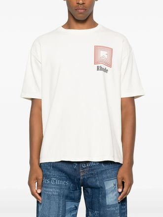 Rhude Mens Chevron Repeat Logo T-Shirt in White