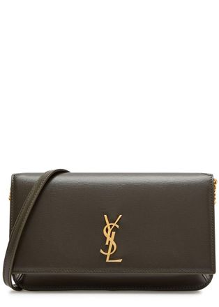 Saint Laurent Logo Saffiano Leather Phone Holder - Khaki - One Size