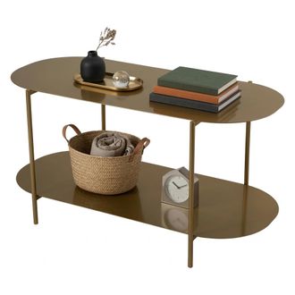 Dmora Mesa De Centro Verzate, Un Compartimento, Acabado Brillante, Forma Ovalada, 100x45x51h Cm Oro