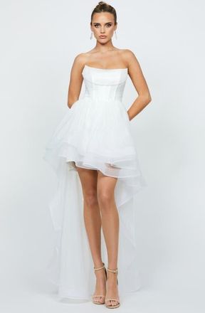 Bariano Evangeline Strapless Hi Lo Gown in White at Nordstrom, Size 10