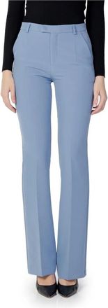 Sandro Ferrone Lichtblauwe Effen Broek Rits Sluiting - Dames - Wijde Broeken - Blauw - M - Polyester - Broeken