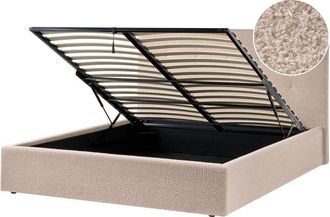 Beliani Cama Con Almacenaje Moderna Tapizada De Boucl&eacute; Beige Con Somier 160 X 200 Cm Lorient