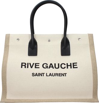 Saint Laurent Handtasche Rive Gauche Damen Stoff Beige/Schwarz