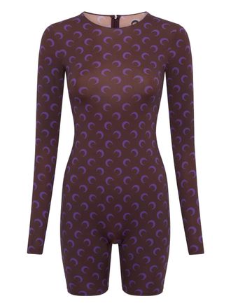 Marine Serre moon-print shorts playsuit - Purple