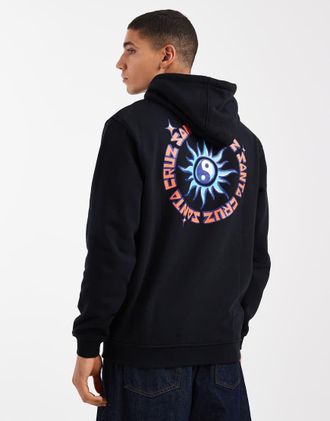 Santa Cruz Sol Tripper - Felpa nera con cappuccio, logo e stampa sul retro-Nero