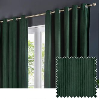 Riva Paoletti Corinthian Velvet Room Darkening Eyelet Curtain Pair in Dark Green | Size: 229 cm width x 229 cm drop