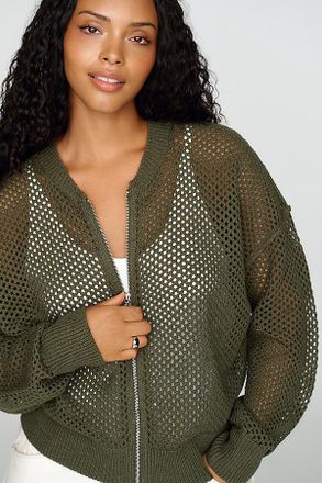Pilcro Juniper Open-Knit Bomber Cardigan Jacket
