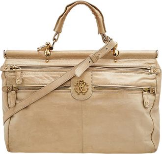 Roberto Cavalli Beige Leather Multiple Pocket Top Handle Bag