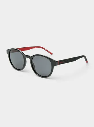 HUGO BOSS Textured temple rounded sunglasses