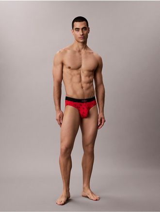 Calvin Klein Mens Graphic Monogram Microfiber Stretch Hip Brief - Red - XL