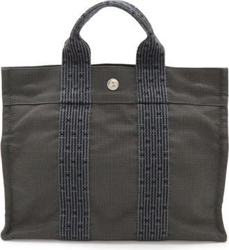 Herm&egrave;s Her Line Black Gray Canvas Handbag Tote Bag (Pre-Owned)
