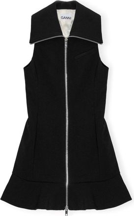 Ganni zip-up crepe mini dress - women - Recycled Polyester/Recycled Polyester - 36 - Black