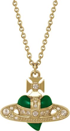 Vivienne Westwood New Diamante Heart Necklace - Green - One Size