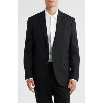 Open Edit Slim Fit Solid Linen Blend Sport Coat in Black Caviar at Nordstrom Rack, Size 36
