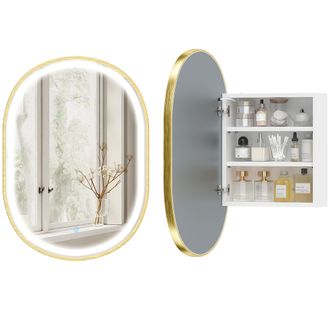HOMCOM Homcom Armario De Ba&ntilde;o Con Espejo Y Luces Led De 3 Colores, Funci&oacute;n Memoria Y Antivaho, Brillo Ajustable, Control T&aacute;ctil, Estantes Ajustables, Dorado