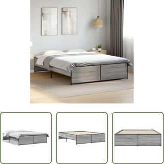 vidaXL Letto in legno - Giroletto Grigio Sonoma 160x200 cm in Legno Multistrato Metallo