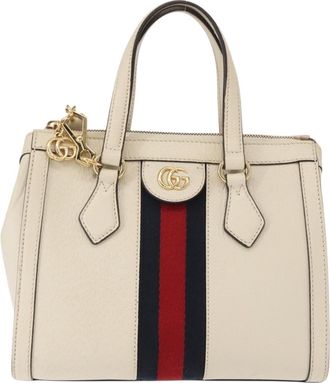 Gucci Ophidia Top Handle Tote Leather White Leather Handbag (Pre-Owned)