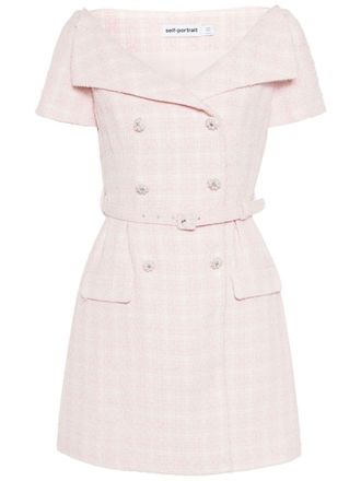 Self Portrait checked boucl&eacute; minidress - women - Polyester/Acrylic/Polyester/Acrylic/Polyester - 8 - Pink