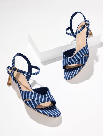 Talbots Talia Kitten Heel Sandals - Stripe Tie - Indigo - 10 1/2 M Talbots
