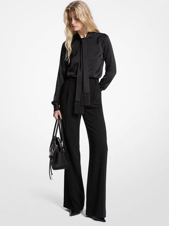 Michael Kors Satin Fringed Tie-Neck Blouse