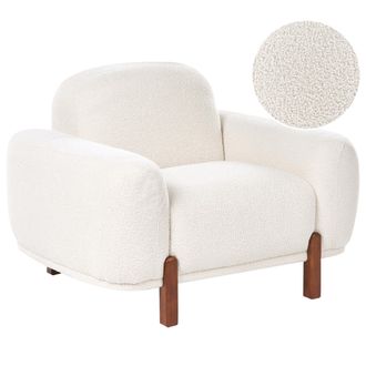 Beliani Sill&oacute;n Bajo Moderno Org&aacute;nico De Boucl&eacute; Curvil&iacute;neo Tapizado Suave Blanco Odnes