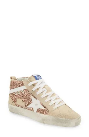 Golden Goose Mid Star Glitter Sneaker in Peach/Pearl/White at Nordstrom, Size 6Us