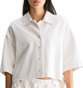 Bellerose Pool Denim Cropped Shirt In Vintage White