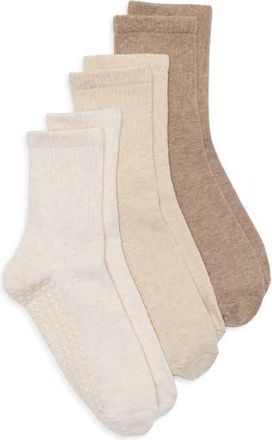 Yogalicious Pack of 3 Pilates Crew Socks in Neutral Multi at Nordstrom Rack