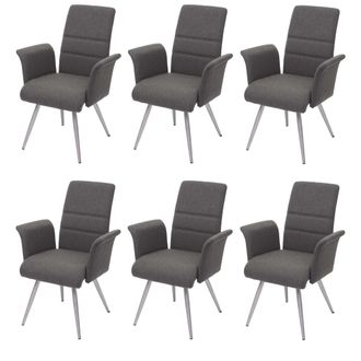 Hhg Hhg - Nunca Usado] Juego De 6 Sillas De Comedor 709, Silla De Cocina Silla Con Reposabrazos, Tela/textil Acero Inoxidable Cepillado, Gris-marr&oacute;n