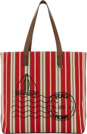 Fendi Tote Bags, male, Red, Size: ONE SIZE Shopping Bag M Canvas Stripes