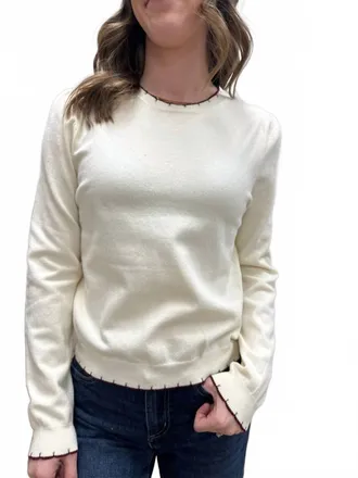 Merci Sweater With Edge Detailing Pullover In Ivory/wine