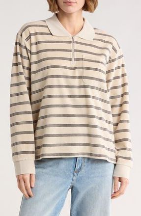 Obey Laurel Stripe Long Sleeve Polo in Cement Multi at Nordstrom Rack, Size X-Small