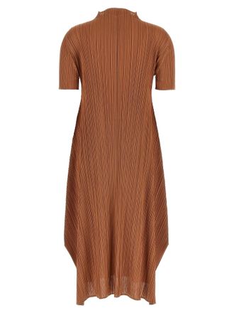 Pleats Please Issey Miyake Womens Brown Polyester Midi Dress