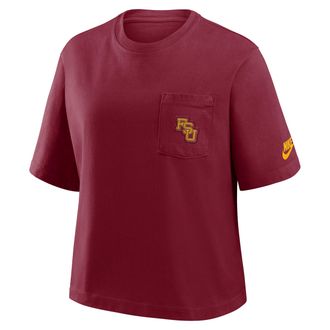 Nike Florida State Legacy Pocket Boxy Nike Womens College T-Shirt in Red | 11CM69WFSH-SYF