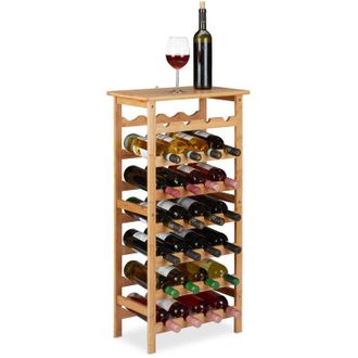 Relaxdays 2 Botelleros Vino Bamb&uacute;, Mueble 28 Botellas, Vertical, 94 X 47 X 29 Cm, Cocina, S&oacute;tano O Bar, Con Repisa, Natural