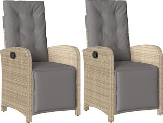 vidaXL Sill&oacute;n Reclinable Jard&iacute;n Reposapi&eacute;s 2 Uds Rat&aacute;n Pe Beige Mezcla Vidaxl