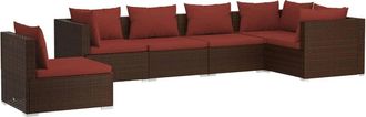 vidaXL Set Muebles De Jard&iacute;n 6 Piezas Y Cojines Rat&aacute;n Sint&eacute;tico Marr&oacute;n Vidaxl