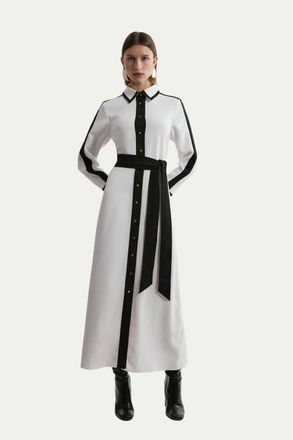 Karen Millen Petite Belted Midi Shirt Dress in Ivory at Nordstrom, Size 4P