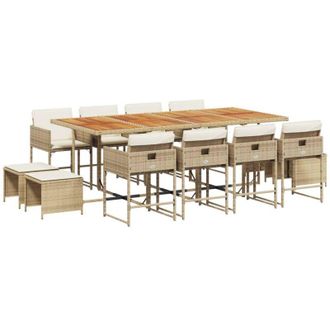 vidaXL Set Comedor De Jard&iacute;n Con Cojines 13 Pzas Rat&aacute;n Sint&eacute;tico Beige Vidaxl