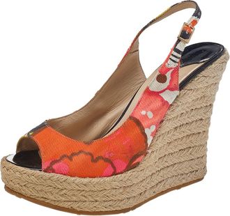 Jimmy Choo London Multicolor Canvas Espadrille Wedge Slingback Sandals