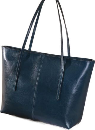 Generic Compatible For Womens Large Capacity Tote Bag Women Cowhide Hand Shoulder Commuter Shopping(Blue)