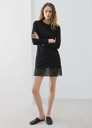 Mango Camicia da notte con dettaglio ricamato nero - Donna - S - MANGO